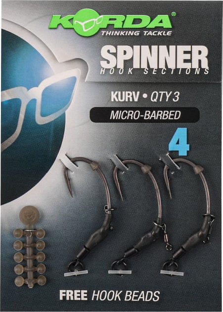 Korda Spinner Hook Sections Kurv Shank Barbless 4
